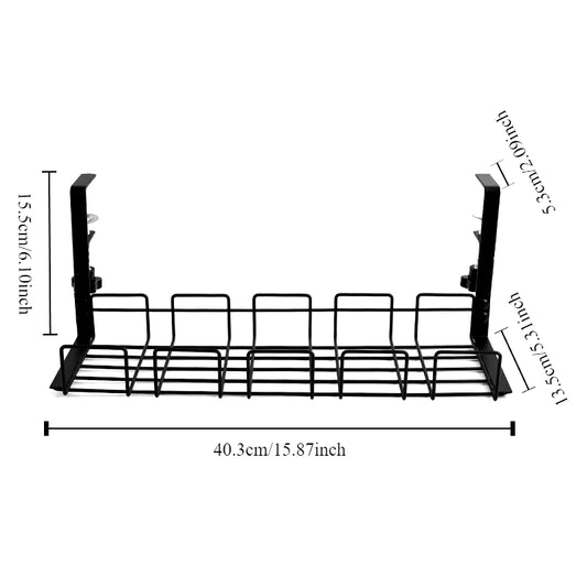 Under Table Storage Rack Metal Cable Management Tray Home Office Desk Wire Organizer No Punching Kitchen Storage Accessories