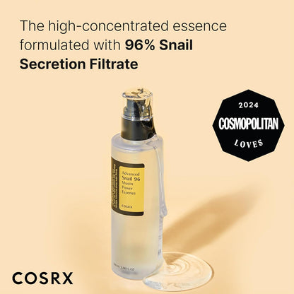 COSRX Snail Mucin 96% Power Repairing Essence 100Ml, Hydrating Serum for Face with Snail Secretion Filtrate for Dull Skin & Fine Lines, Korean Skincare