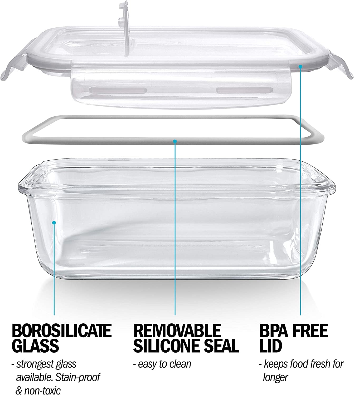 Glass Containers with Transparent, Steam Vent Lids - Airtight Portion Control Food Storage - BPA Free - Microwavable, Dishwasher and Oven Safe [5 Pack + 1 Spare Lid]