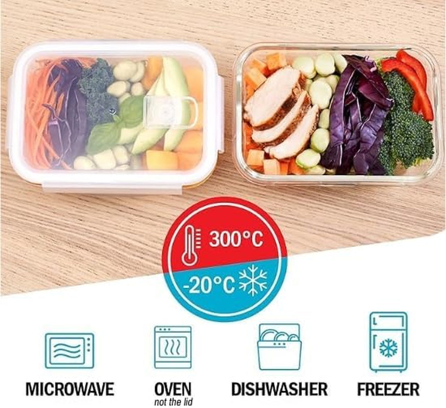 Glass Containers with Transparent, Steam Vent Lids - Airtight Portion Control Food Storage - BPA Free - Microwavable, Dishwasher and Oven Safe [5 Pack + 1 Spare Lid]